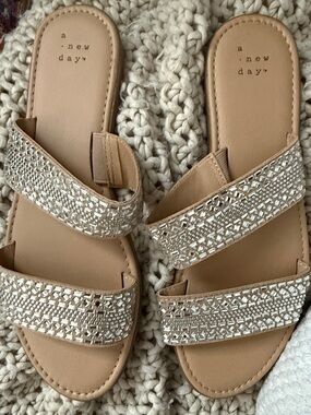 a new day Tan Beaded Double-Strap Slide Sandals